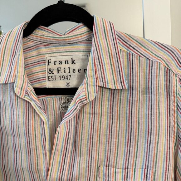 Frank & Eileen 100 Percent Linen Button-Up Shirt – Rainbow Stripe – Size Medium - Picture 3 of 5